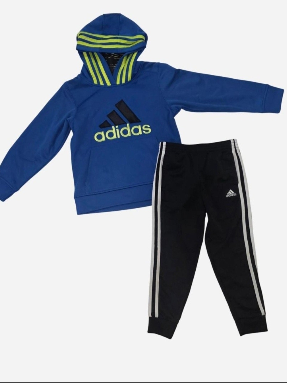 adidas Blue Hooded Pullover and Black Jogger Track Set Size 5/6